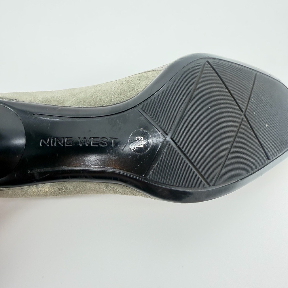 Nine West Womens 6 Oxford Olive Suede Kiltie Fringe Wingtip Block Heel Pumps Bow - Picture 7 of 10